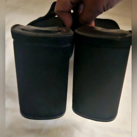 ZARA Y2K Black Satin Leather Square Toe Platform Heels Sz 7.5/ 8 US/38 Eu - Picture 8 of 14